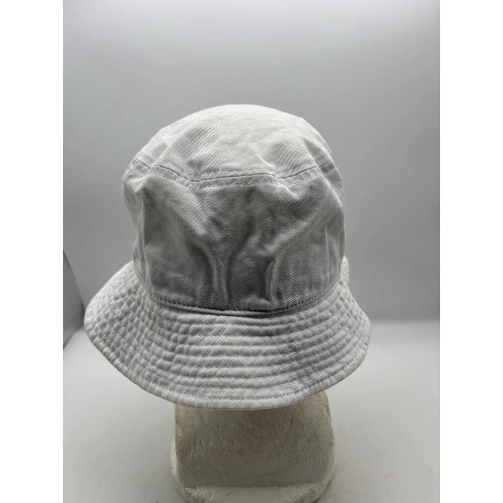 Bernies White Bucket Hat Newhattan Embroidered Script Logo Cotton Sun Cap SM